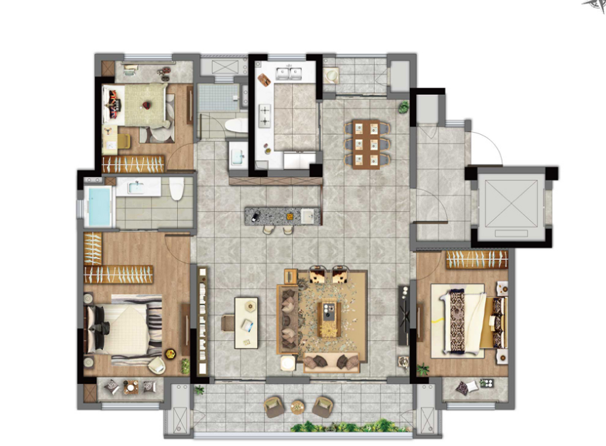 140㎡户型是洋房户型,三房设计,这个户型适合追求居住舒适度的买房人.