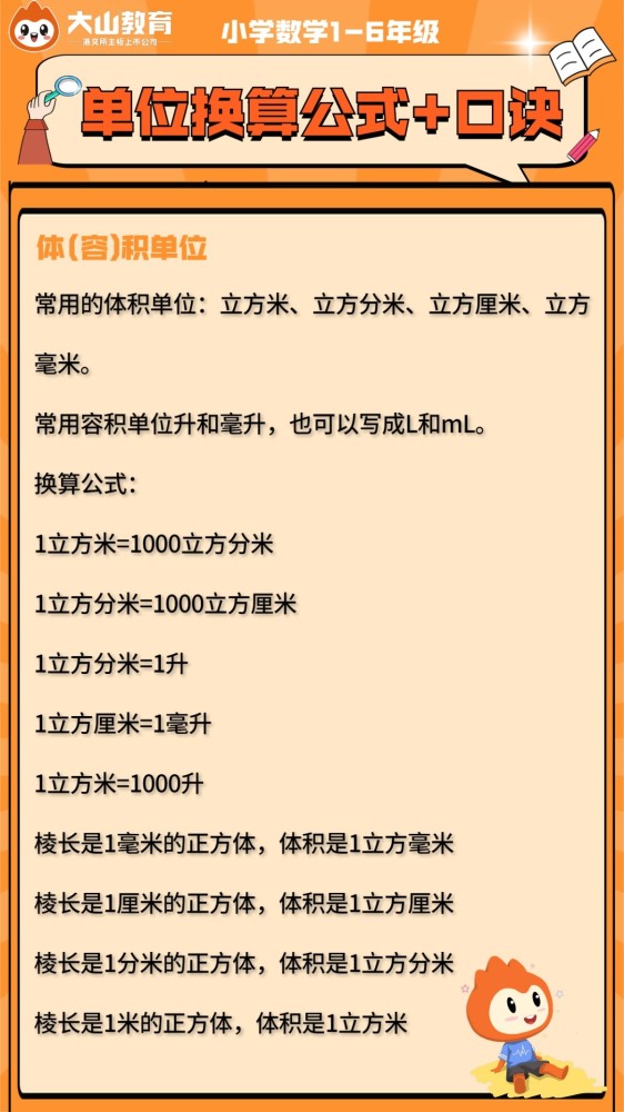 小学数学1 6年级单位换算公式 口诀 熟记于心 考试拿满分 腾讯新闻