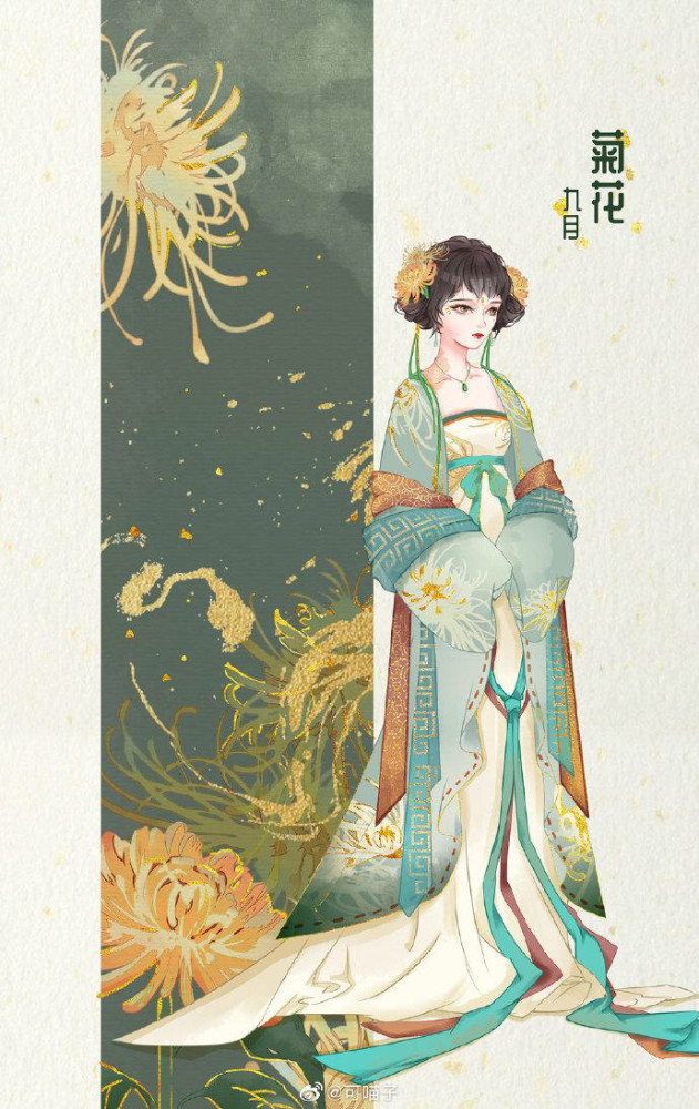 十二月花神系列古风插画好好看插画师可喵子