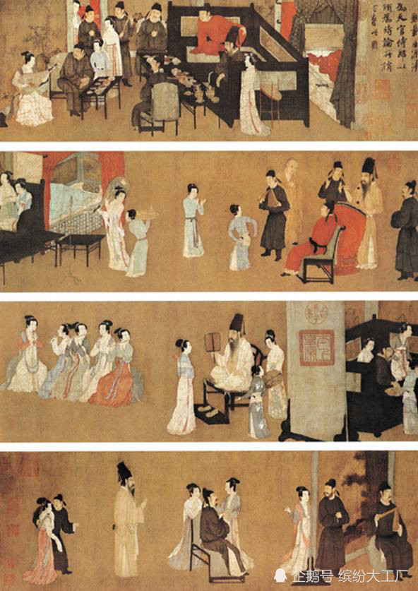 7,《唐宫仕女图》是一幅中国画作,作者是唐代张萱,周昉,该画描述唐代