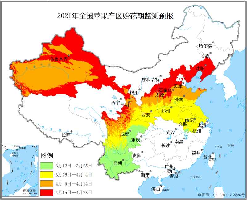 预计2021年我国北方产区苹果花期提前果树花期冻害风险为中度等级