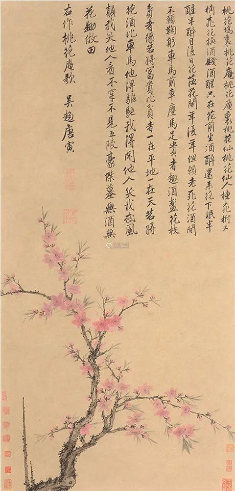 明·唐寅 《桃花庵詩圖》風流才子唐寅的桃花,種在桃花塢裡的桃花庵.