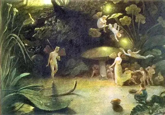 森林中住着总是争吵的仙王奥布朗和仙后泰坦妮娅,以及各种妖精,仙人和