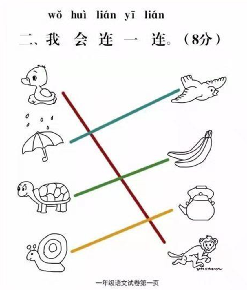 小学生连线题太奇葩看起来毫无关联家长绞尽脑汁居然全错了