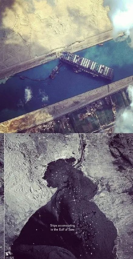 苏伊士运河堵塞挖掘机图片