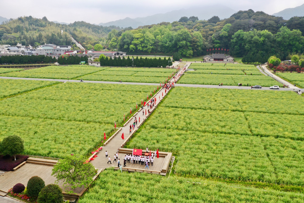 3月28日,人們在福建省龍巖市上杭縣古田會議會址景區學習參觀(無人機