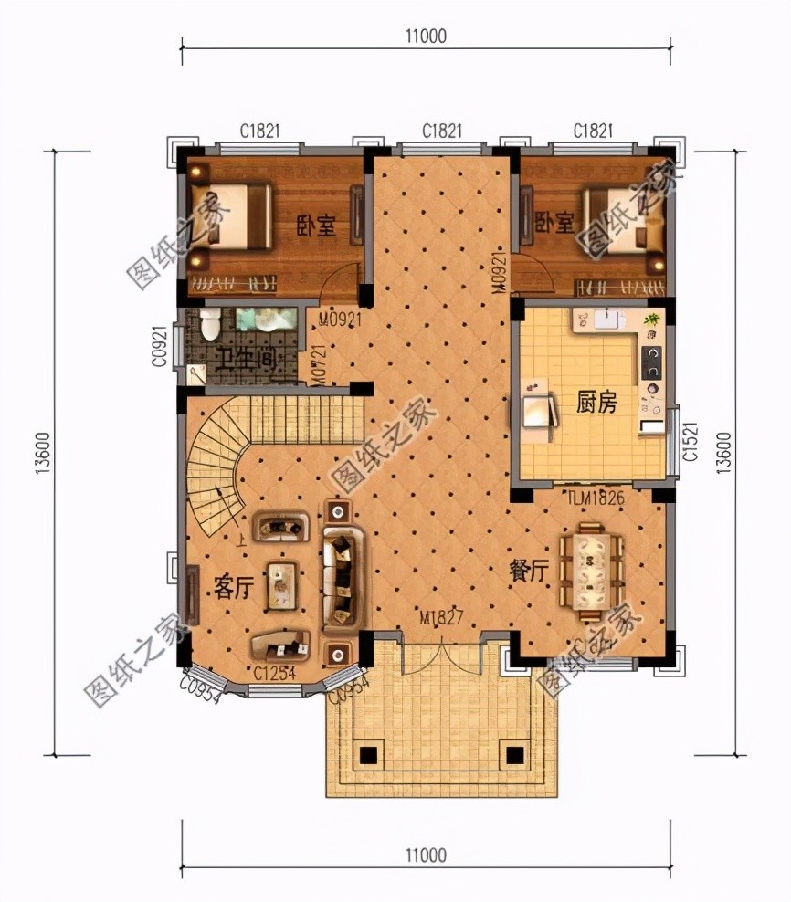 農村面寬11米三層樓房設計圖,戶型實用上檔次,符合農村生活