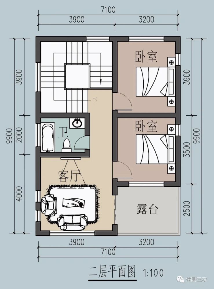 农村自建面宽71米占地不到80平米2室2厅别墅年轻人可参考