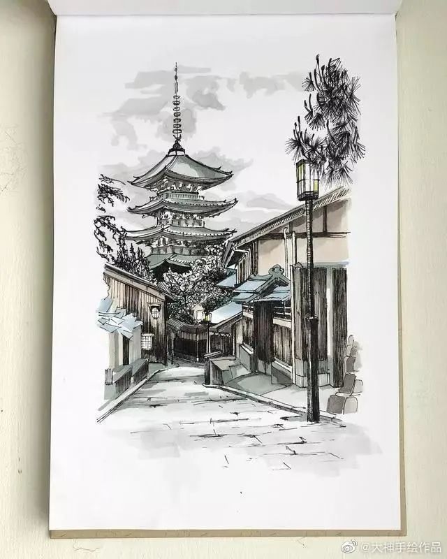 钢笔淡彩故土与旧街