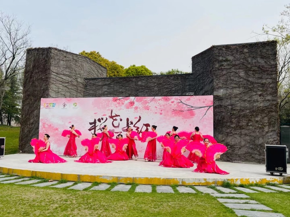 上海百支群文团队文化走亲首演浪漫樱花雨下舞蹈民星翩翩起舞