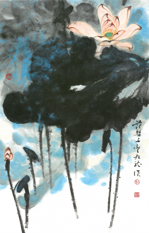 国画大师范子登荷花作品欣赏