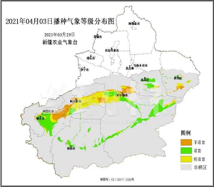 具體如下圖南疆其餘大部適宜棉花播種巴州北部部分,阿克蘇地區,克州