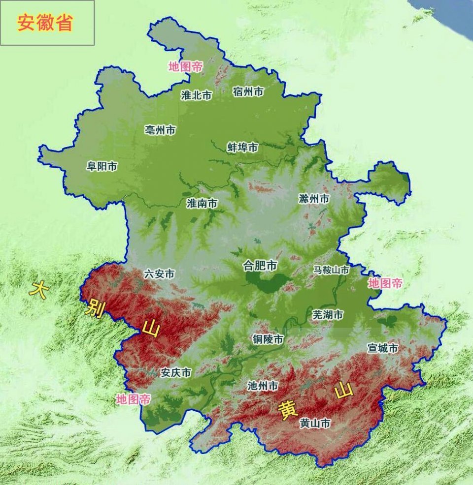 安徽省,位於我國華東,長江三角洲地區,省會合肥,面積約14.