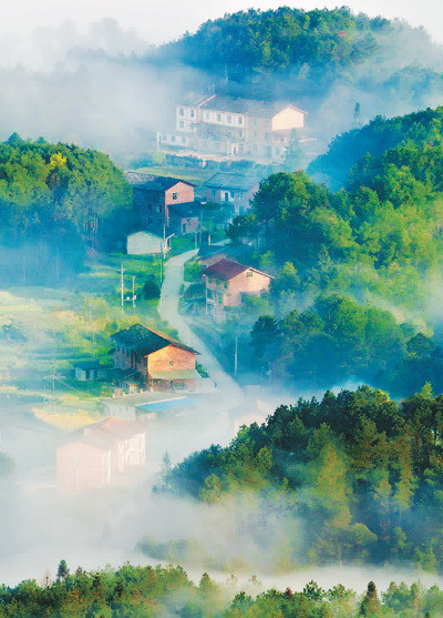 图片 >重庆市南川区大有镇石梁村近日出现云海,绿岭青坡间云雾缭绕