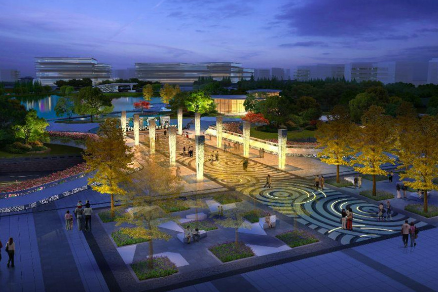 这里将会把 智慧和科技以及现代城市风格的cbd中央湖景公园,这里也是