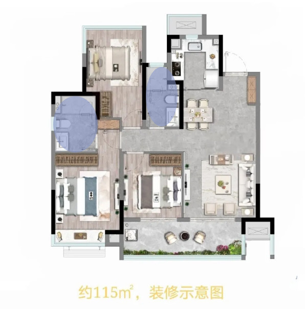 好住备案价22万㎡龙湖高新cbd115㎡三房户型抢先看