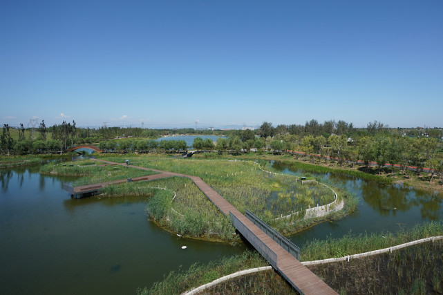 北京温榆河公园点缀着这座城市最大的"绿肺"森林,花海,飞瀑叠翠