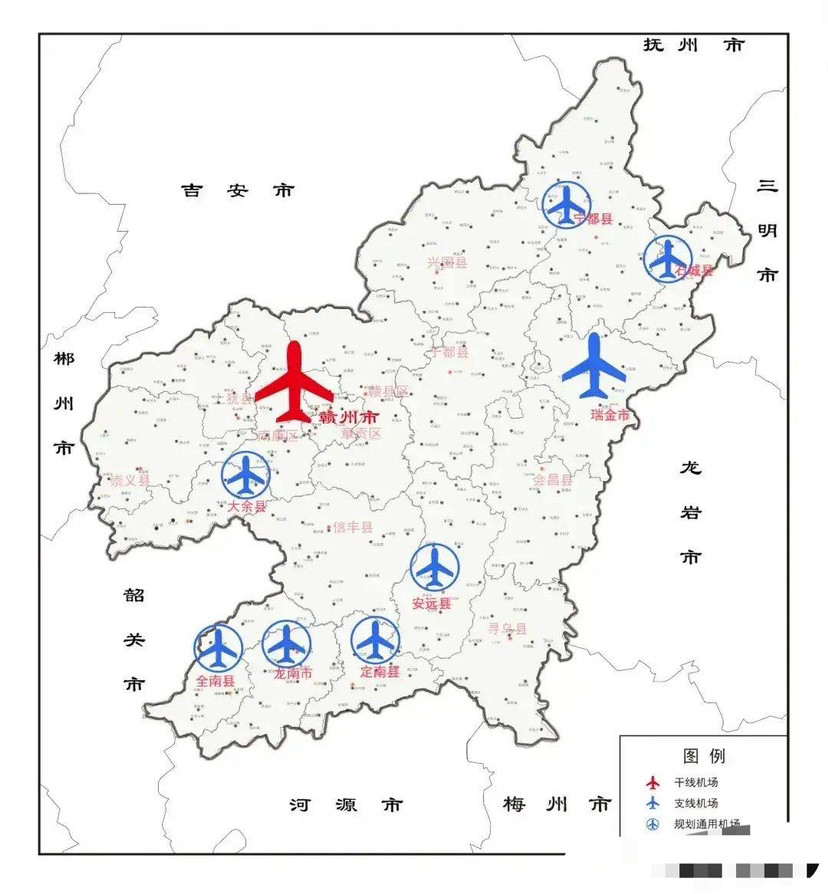 同时赣州还规划了7个通用机场,分别位于宁都石城安远,定南龙南全南