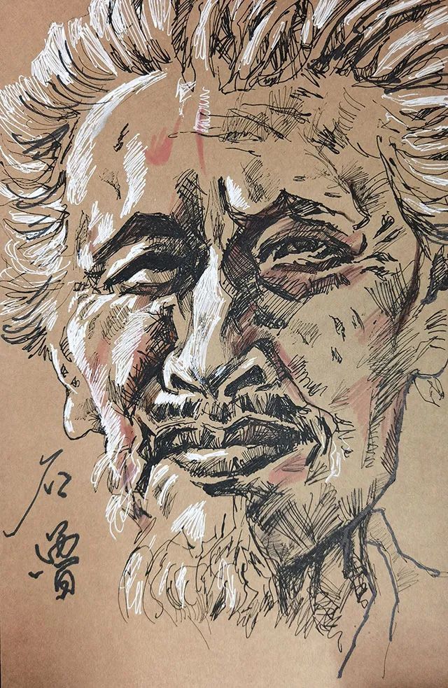 当代中国画家石鲁漫画肖像