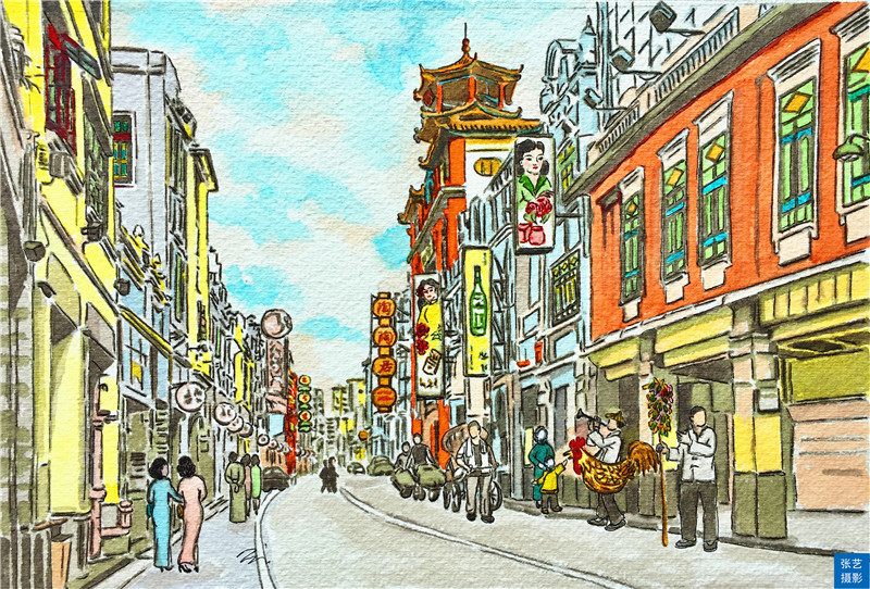 惠州步行街简笔画图片