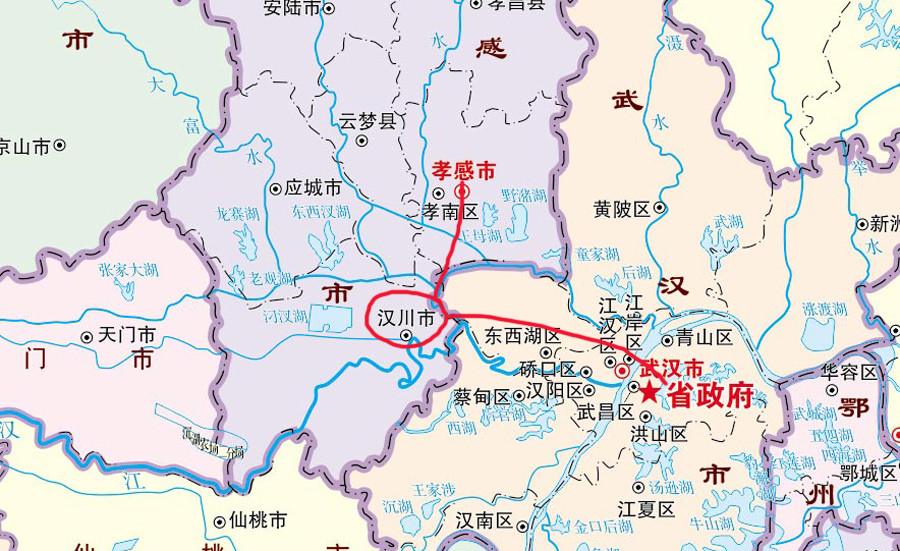 汉川市的地理位置较为独特,地处孝感市最南端,它和武汉市交界.