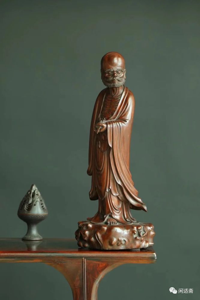 福建仙游龙眼木雕福在眼前达摩摆件
