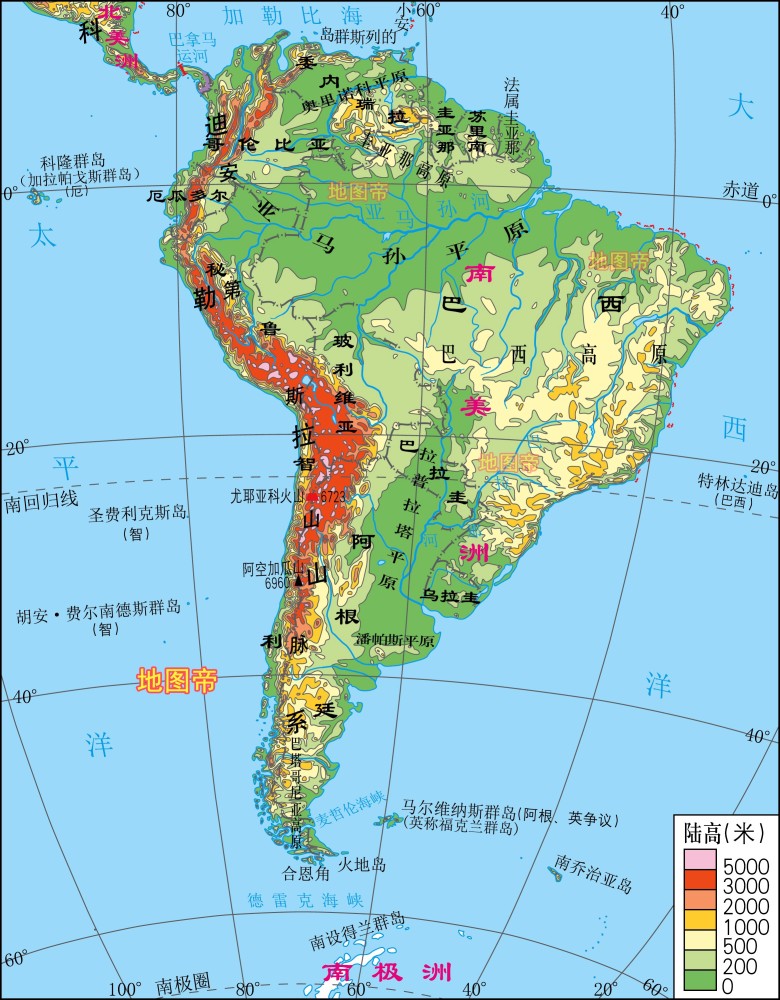 二,南美洲美国面积约937万平方公里,本土东西长4500