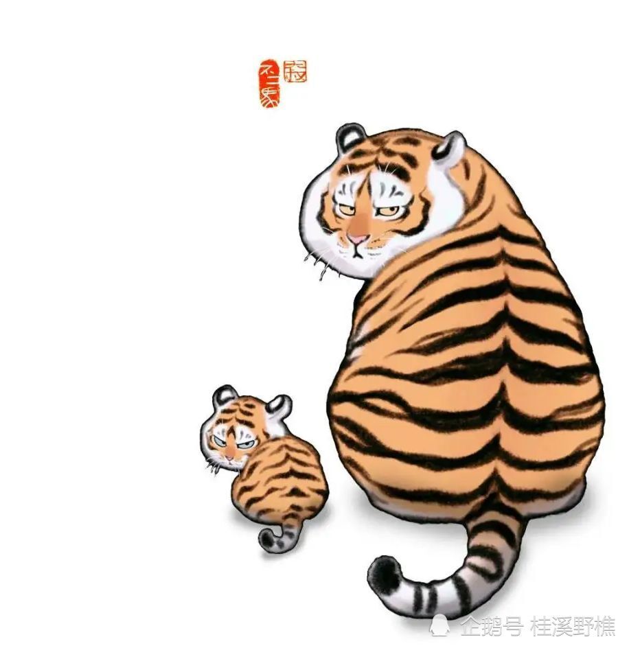 他把平常看起来威风凛凛的老虎用画笔赋予了一种非常可爱呆萌的形象