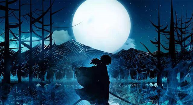 鬼灭之刃剪影版月光下的炭治郎太孤独富冈像孤傲的战士