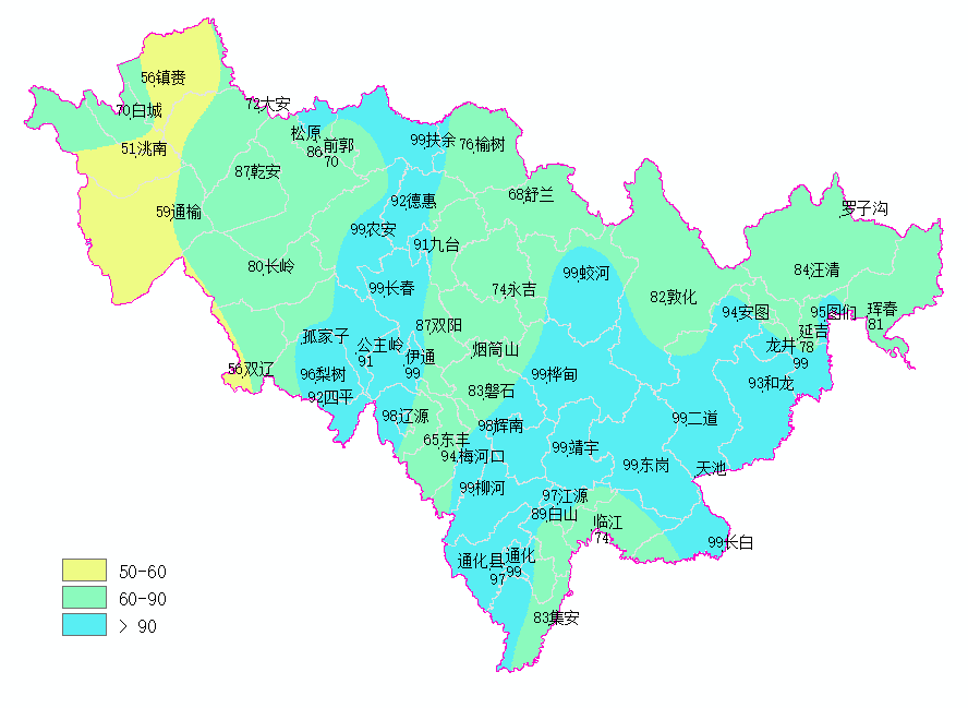 根據4月5日實測10釐米農田土壤溼度資料分析:西部的鎮賚,洮南,通榆及