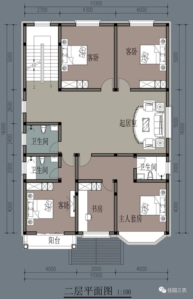 农村自建面宽11米三层别墅9室6卫布局好卧室多却不拥挤不错