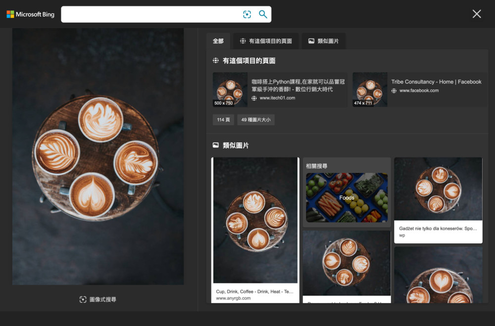 bing 图像式搜寻支援以图找图,可标记特定范围进行深度搜寻