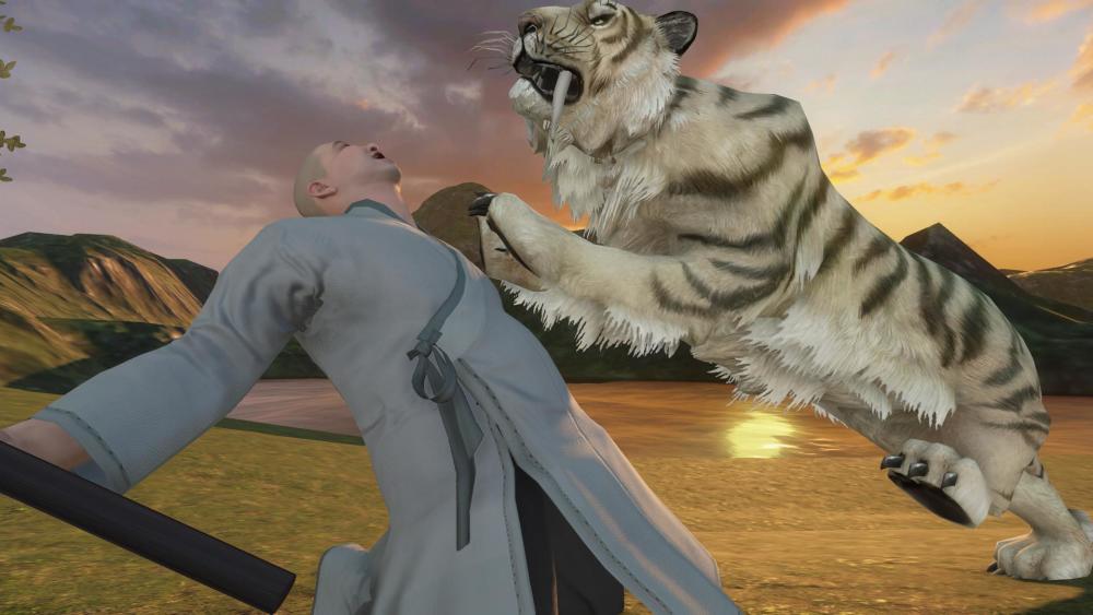 普通人战胜老虎关键动作滑跪