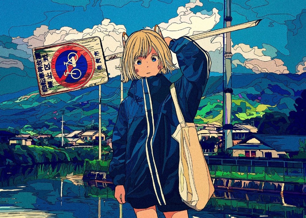 复古风日系少女插画将天空风景都附上了胶片般的滤镜