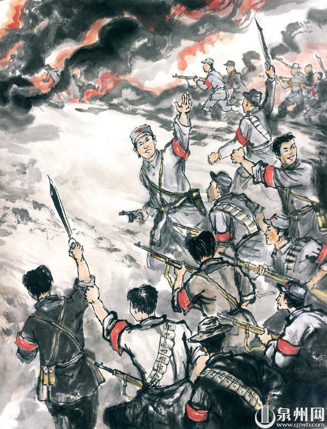 1930年9月16日,福建红军惠安总指挥部第二团在后洋村举行授旗誓师大会