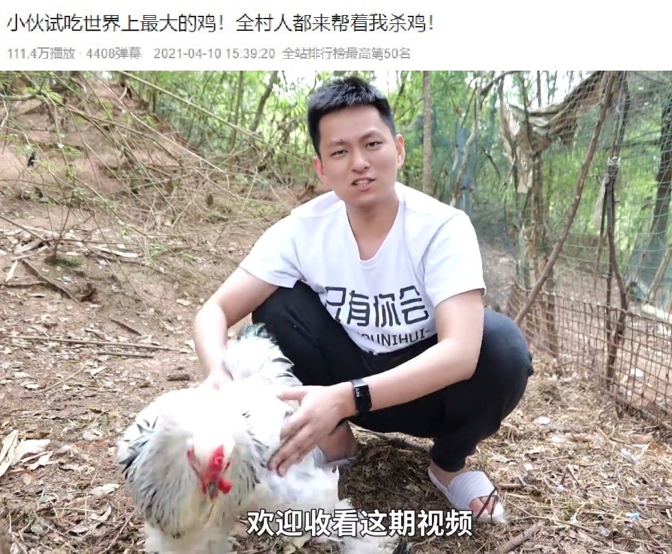 up主敬汉卿吃鸡挑战叫花鸡吃法挑战世界上最大的鸡表情很精彩
