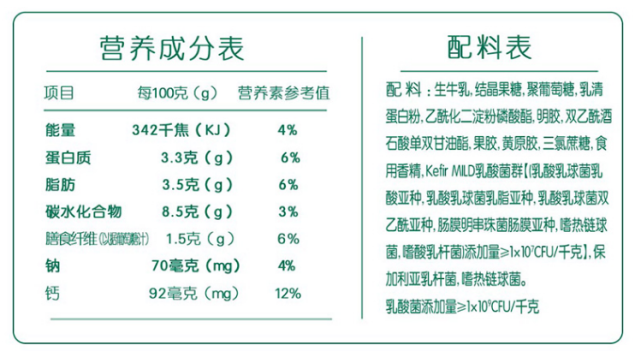 伊利零蔗糖酸奶配料表图片