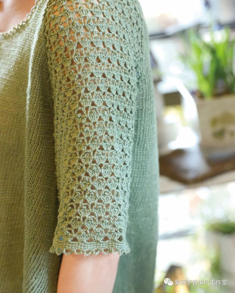 钩织结合:圆领短款小开衫,高清图解