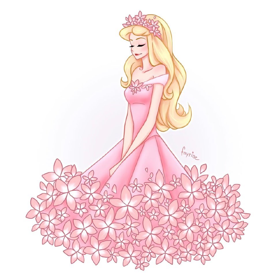 迪士尼公主化身花仙子画师设计鲜花裙艾莎公主颜值巅峰