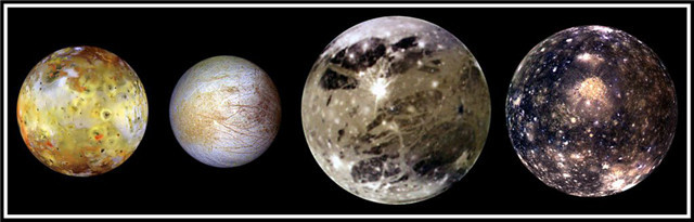 从左到右依次使木卫一,木卫二,木卫三,木卫四 图片来源:nasa木星中