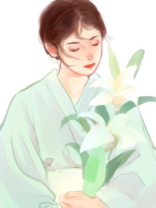 人像插画背光插画神明少女