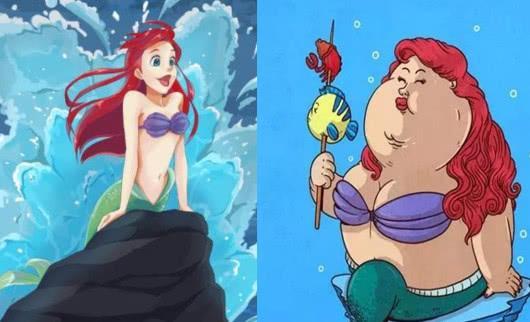 大饼脸迪士尼公主变成"大饼脸"后,美人鱼胖了100斤,贝儿更惊艳了_俩