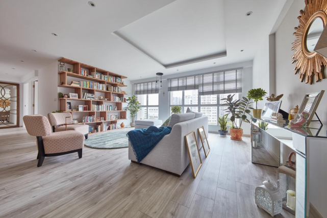 坚持去客厅化装修打满墙书架又做大开间102㎡宽敞又亮堂