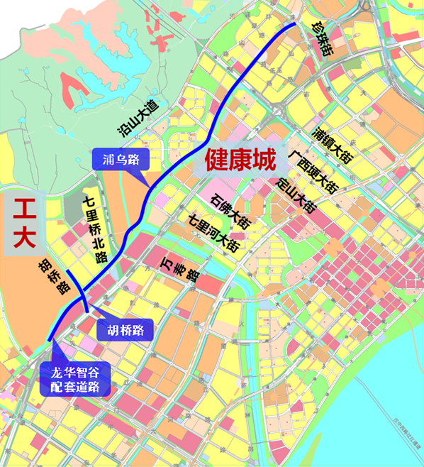 胡桥路跟兴隆路无法互通,相当于两个断头路;而往东比如健康城,快速路