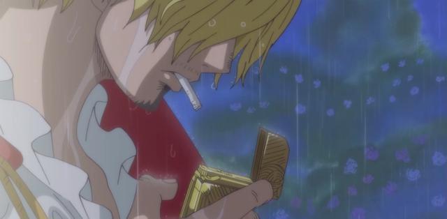 娜美扑向甚平之后在欢快的交谈,而我们在旁边看到了山治部分的影子