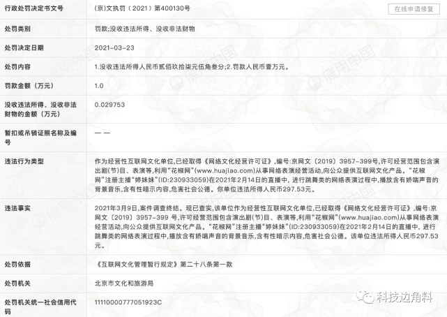 女主播跳舞背景音乐含娇喘声 花椒遭罚1万元 腾讯网