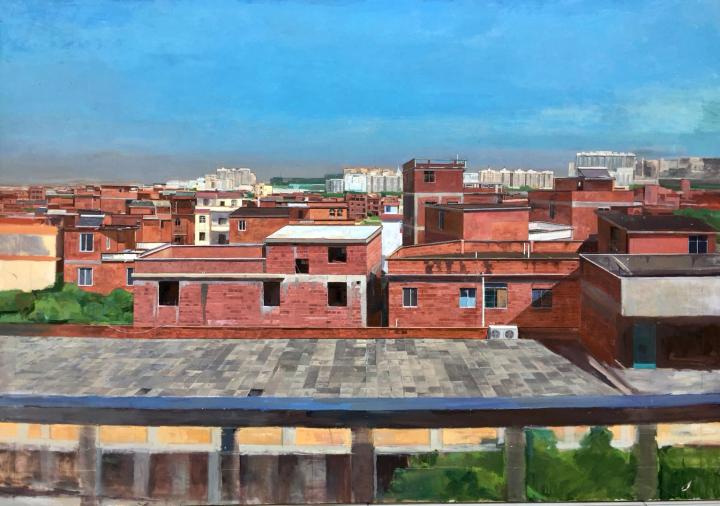 《竹湾村》 油画 150×210cm吴明亮在《油画写生测量法实践》教材中