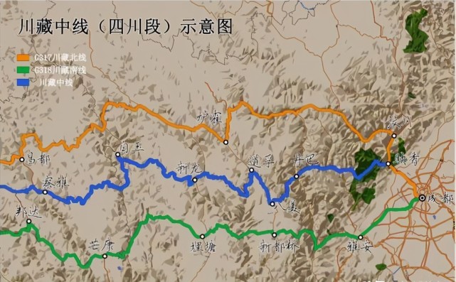 成都到拉萨川藏线自驾游高清地图含沿途垭口城市海拔