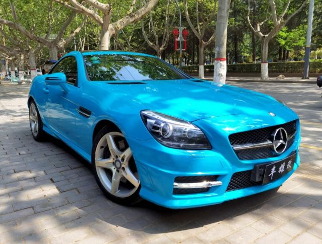 奔驰敞篷跑车改色迈阿密蓝西安汽车改装