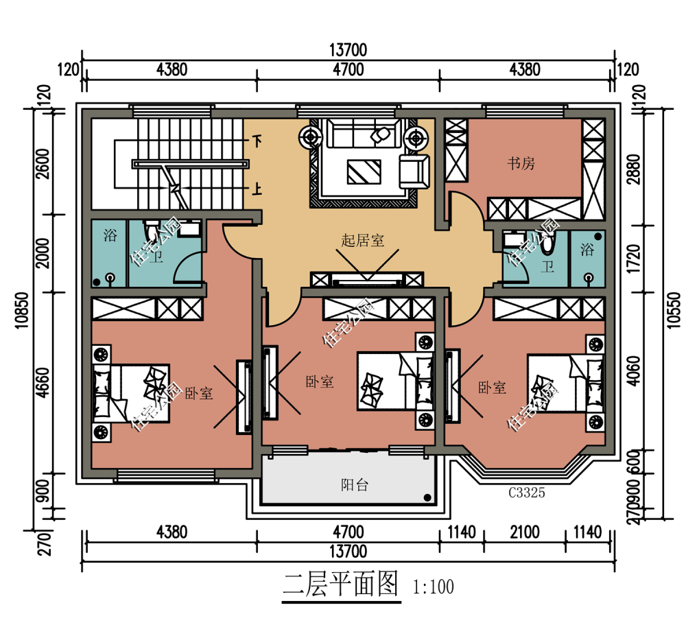 13×10米新中式农村三层住宅,东西两墙都没窗,有邻居也不用怕
